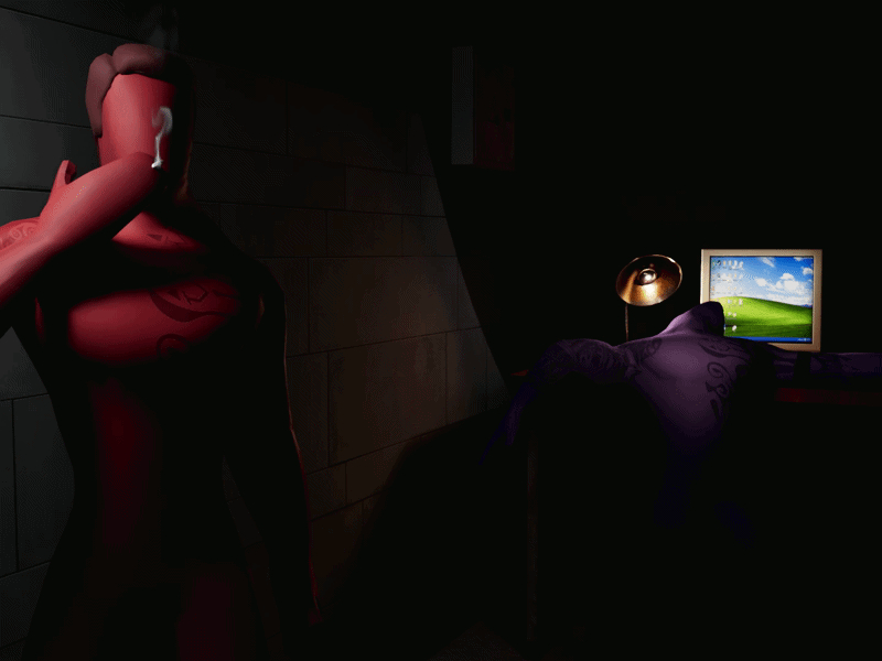 A smoking red guy